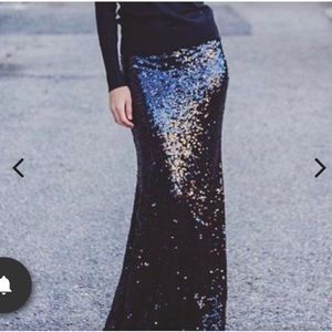 MANIJU black sequin maxi fit and flare skirt NWT L